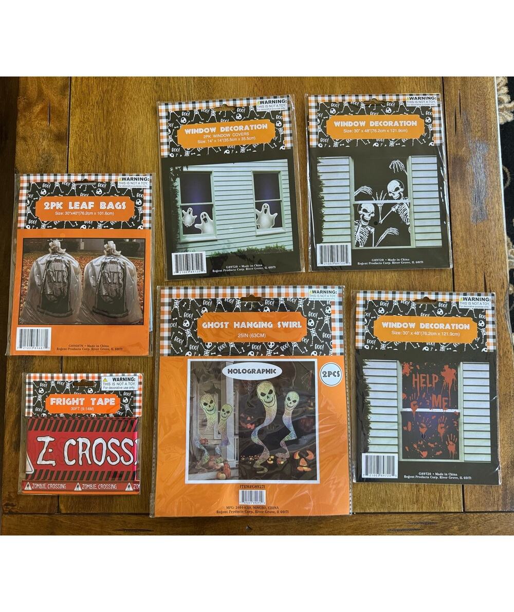 NWT Halloween Decor Lot Ghost Skeleton Zombie Leaf Bags Window Covers